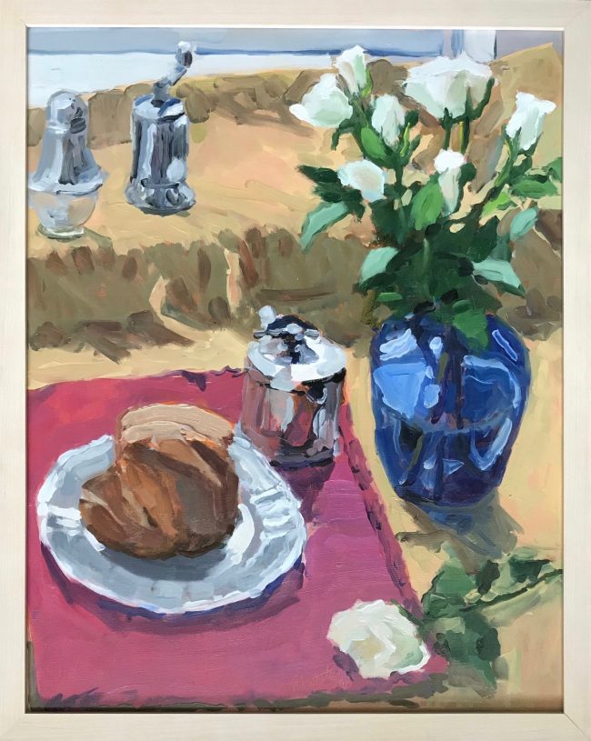 White Roses Blue Glass Silver By Ed Bronstein