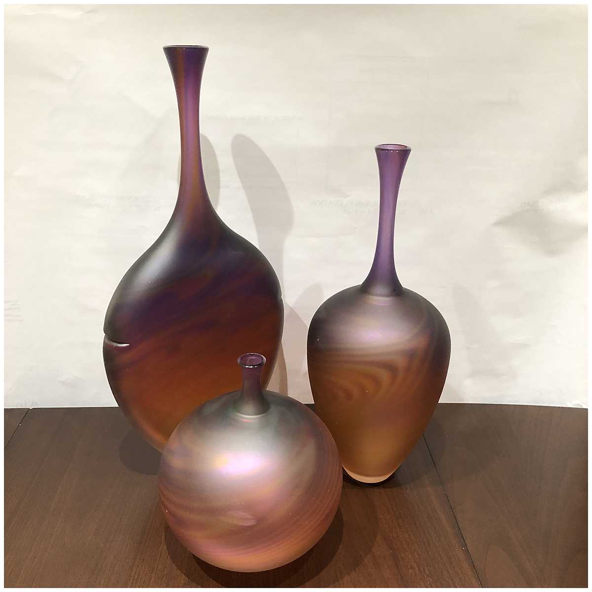AMBER & AMETHYST GLASS VASES (SET OF THREE)